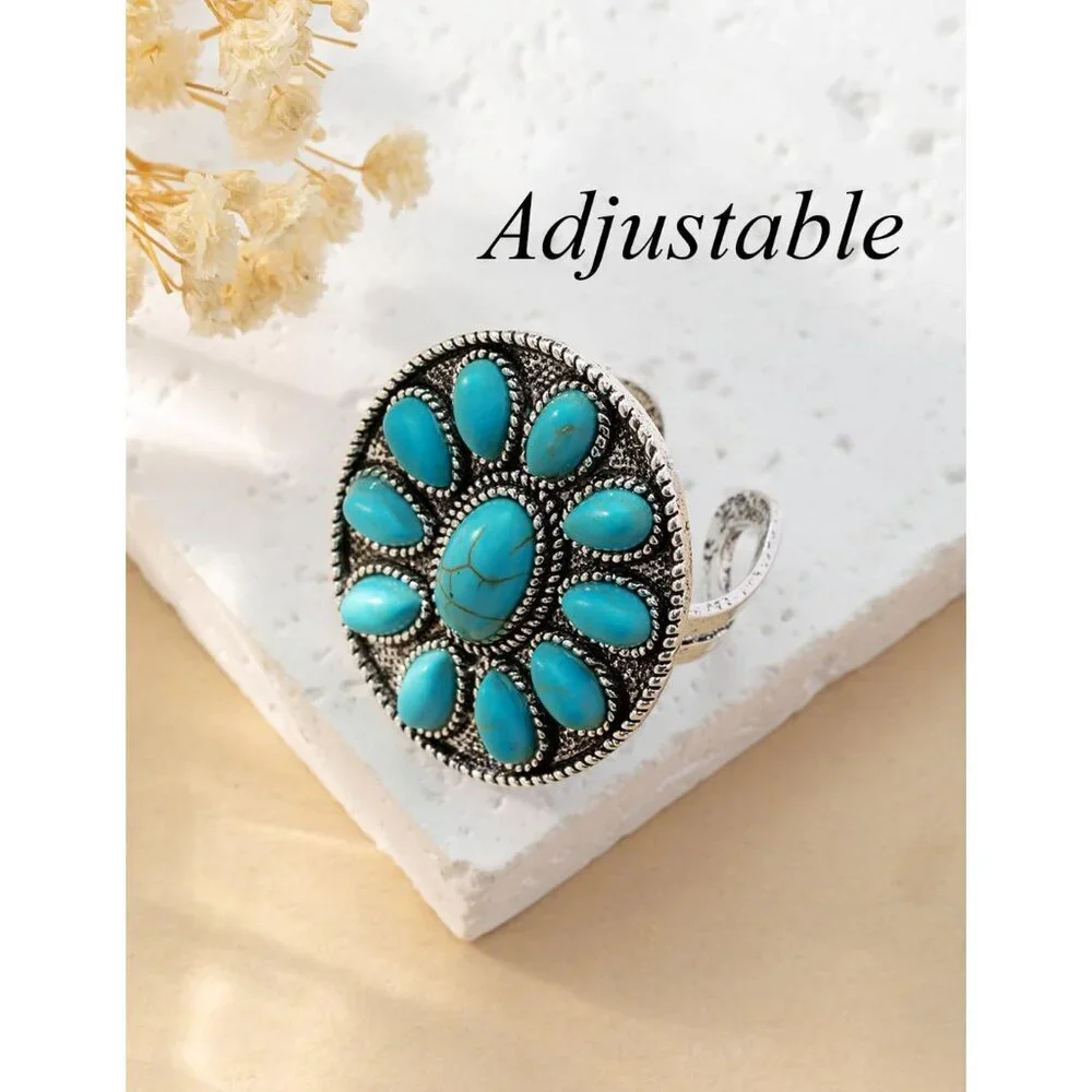 Chic Synthetic Turquoise Necklace with Matching Bohemian Earrings - Women's Set